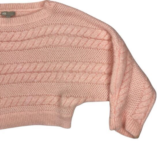 ASOS Crop Sweater Womens 6 Pink Chunky Cable Knit Crew Neck Oversize Winterwear - Picture 5 of 16